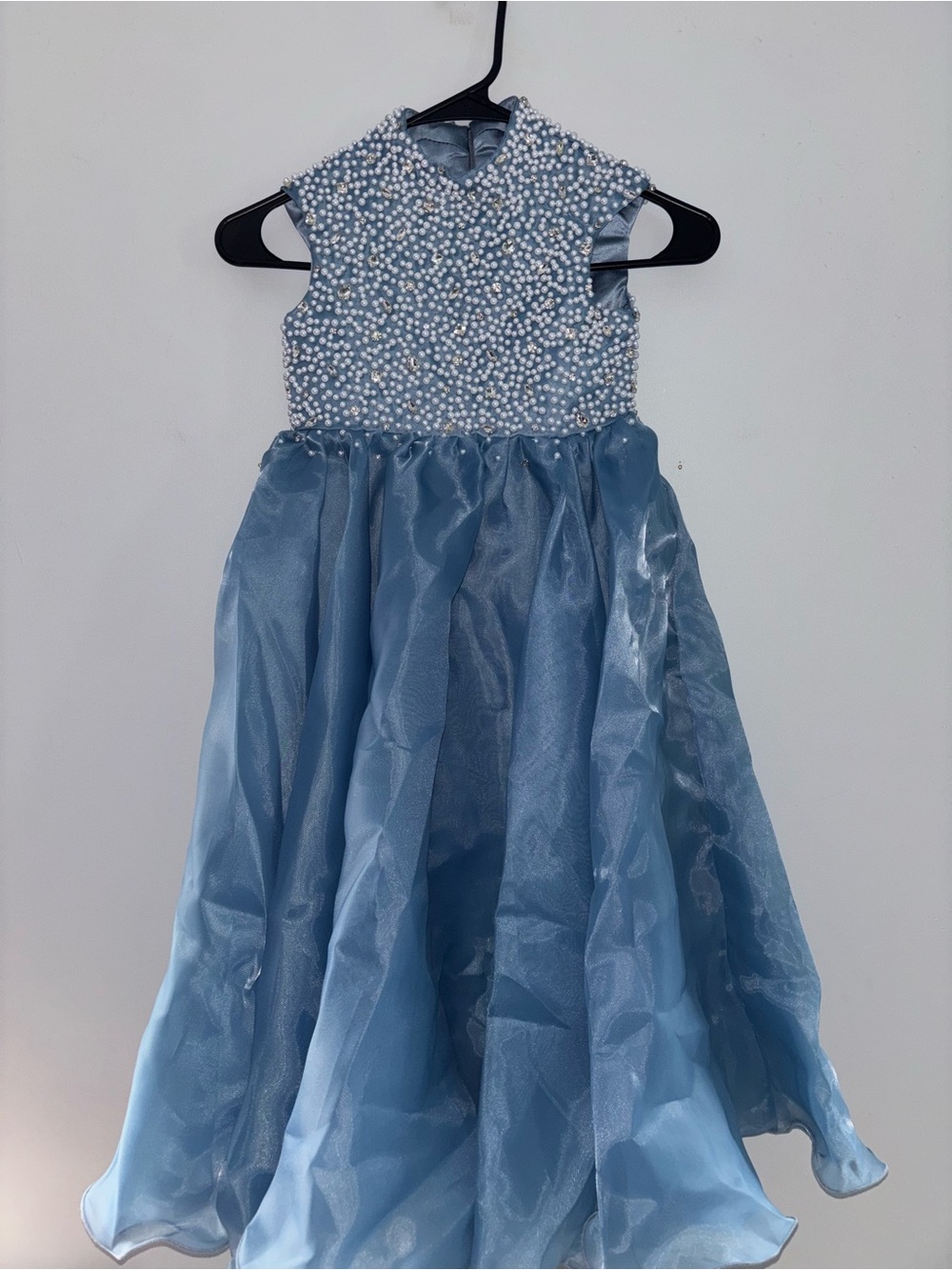 Girls Formal Pearl-Embellished Blue Dress